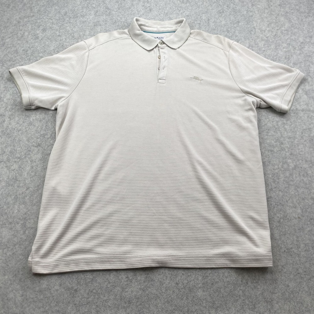Tommy Bahama Polo Shirt Mens XL Beige IslandZone Striped Modal Lightweight Golf